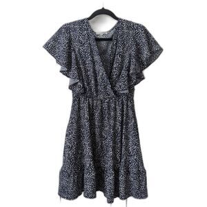 Women's Many Brand Blue & White Breezy Dress Medium Flutter Sleeve Flowy